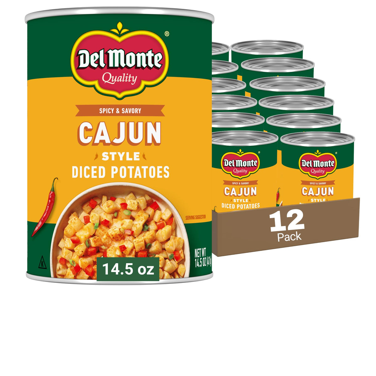 Del Monte front packaging showing can label and pack details, convenient pantry staple