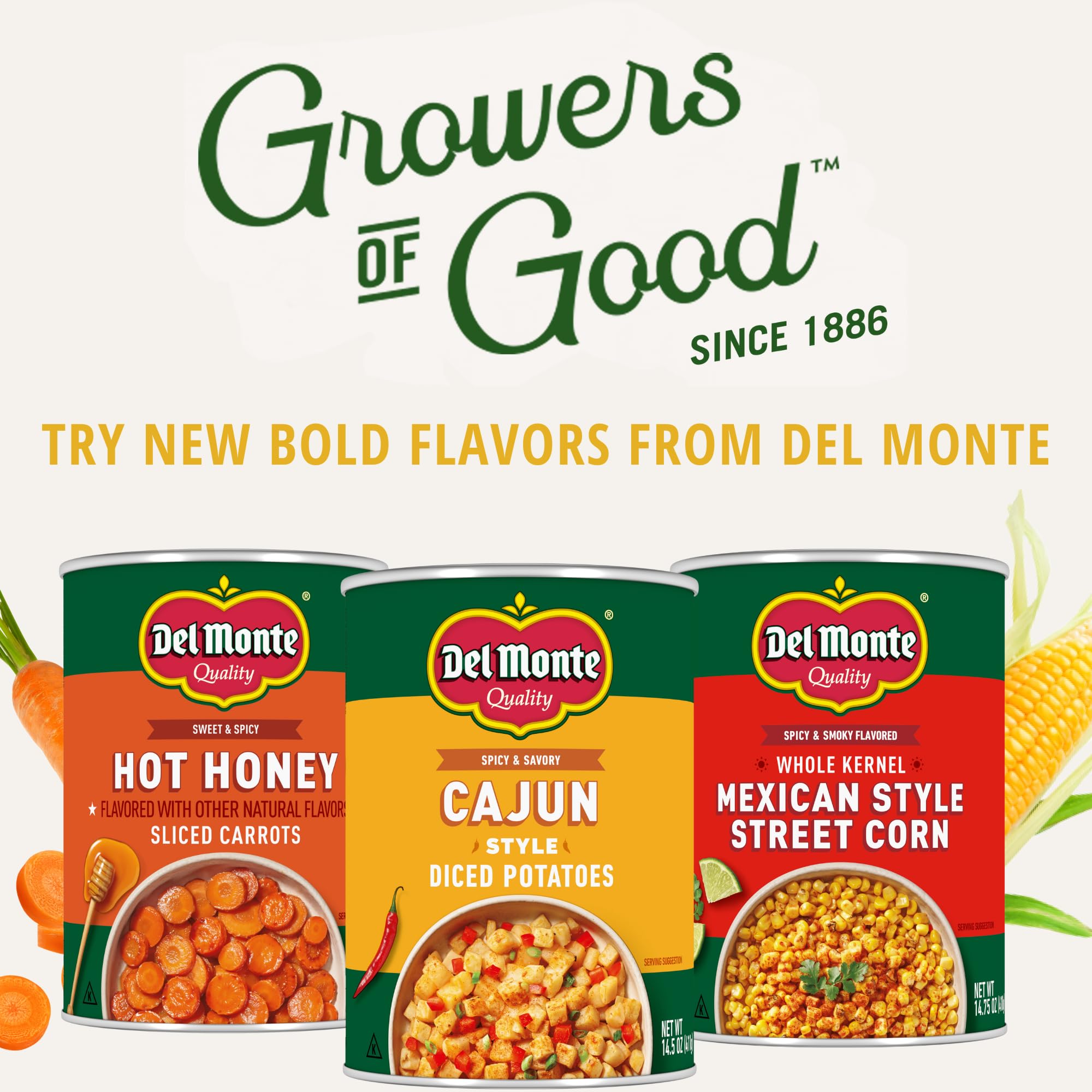 Del Monte can next to measuring cup for scale, shows 14.5 oz can size