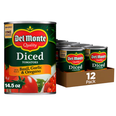 Del Monte front can showing diced tomatoes and herb seasoning for quick cooking