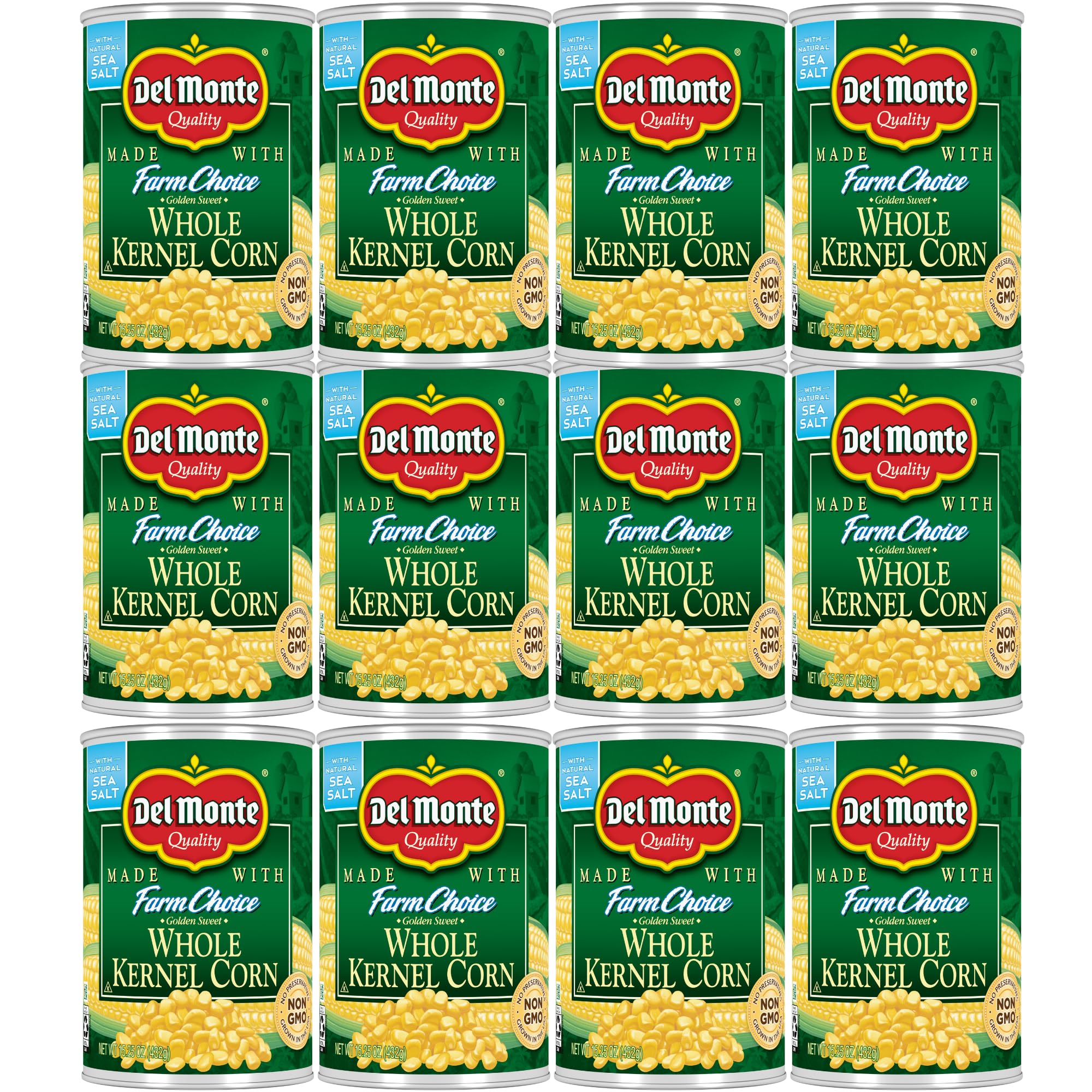 Del Monte front packaging displaying 12-pack and convenient pull-top cans for easy use