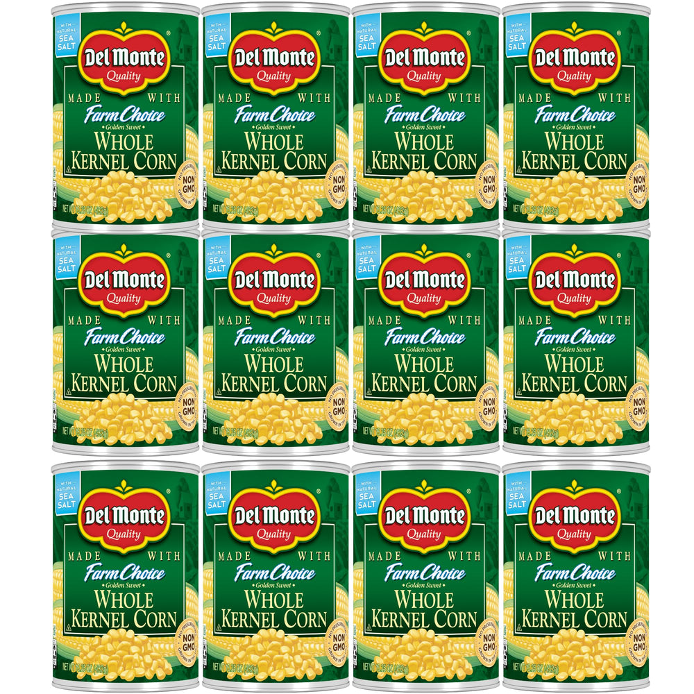 Del Monte front packaging displaying 12-pack and convenient pull-top cans for easy use