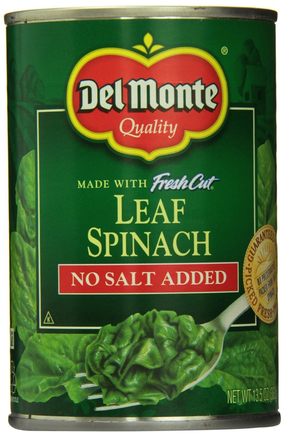Del Monte can front view showing label and pull-tab, convenient ready-to-use greens
