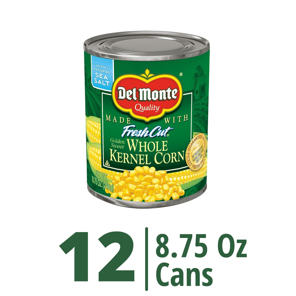Del Monte opened can full of golden kernels highlighting ready-to-serve benefit