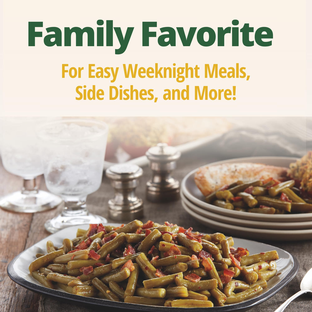Del Monte beans in skillet served warm with bacon topping for savory family meals