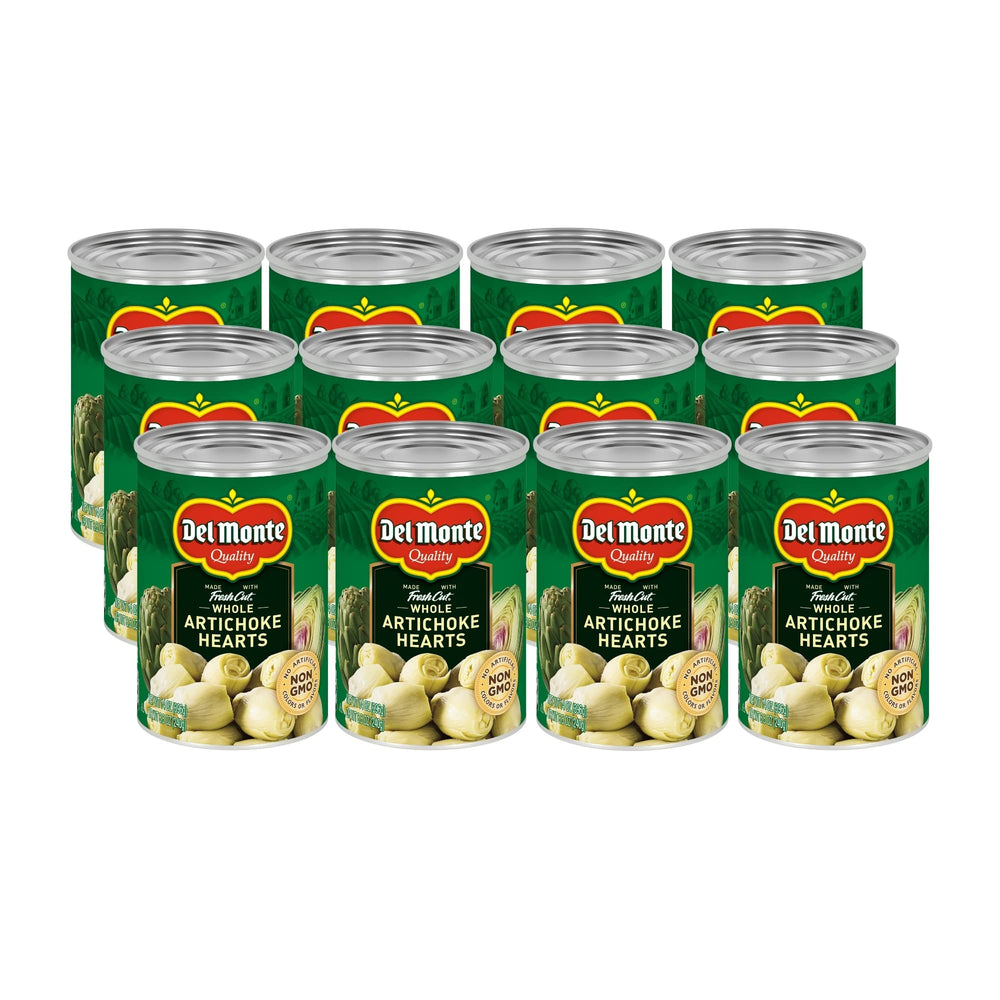 Del Monte whole artichoke hearts front packaging shows brand and value