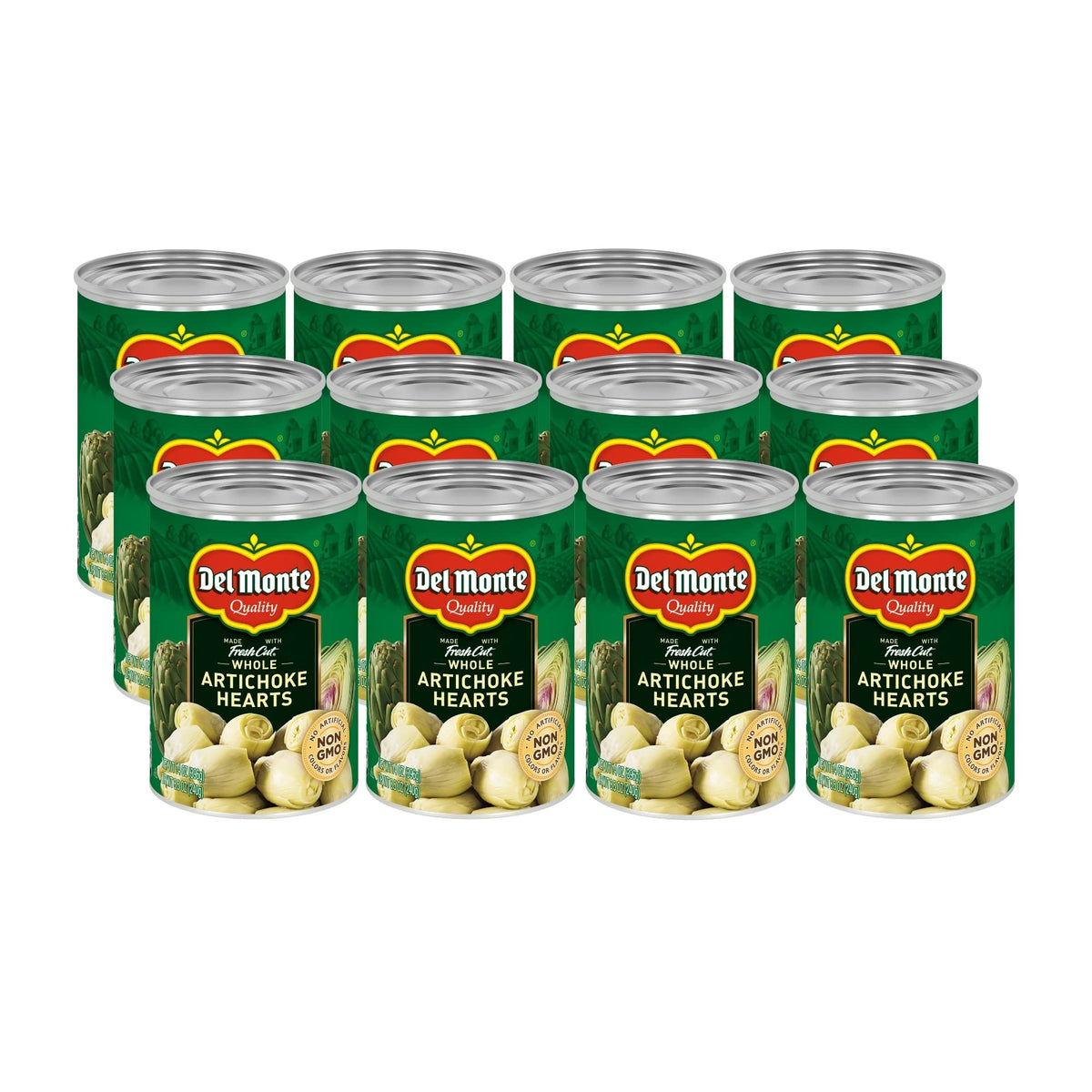 Del Monte whole artichoke hearts front packaging shows brand and value