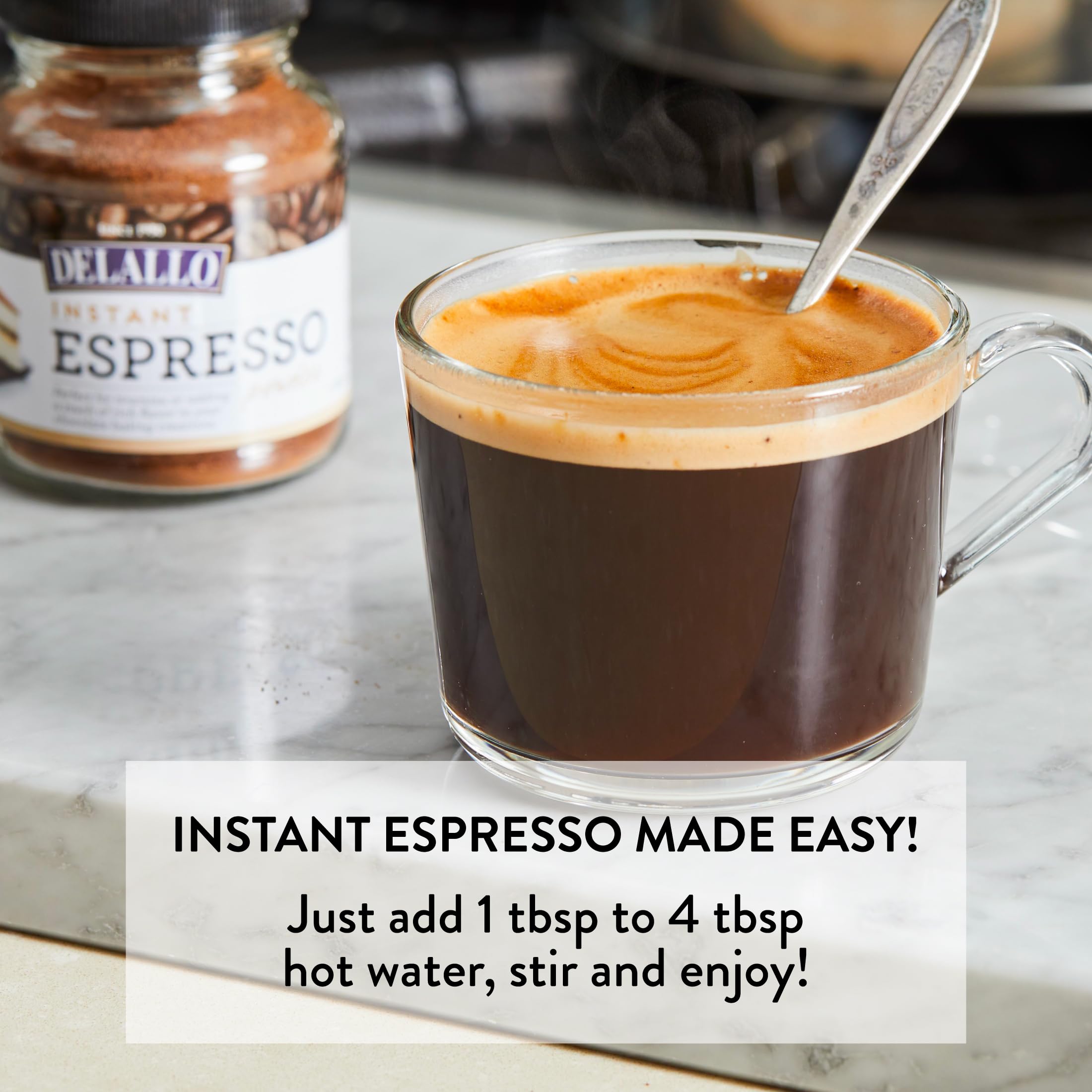 DeLallo instant espresso nutrition and kosher label, clear ingredient info