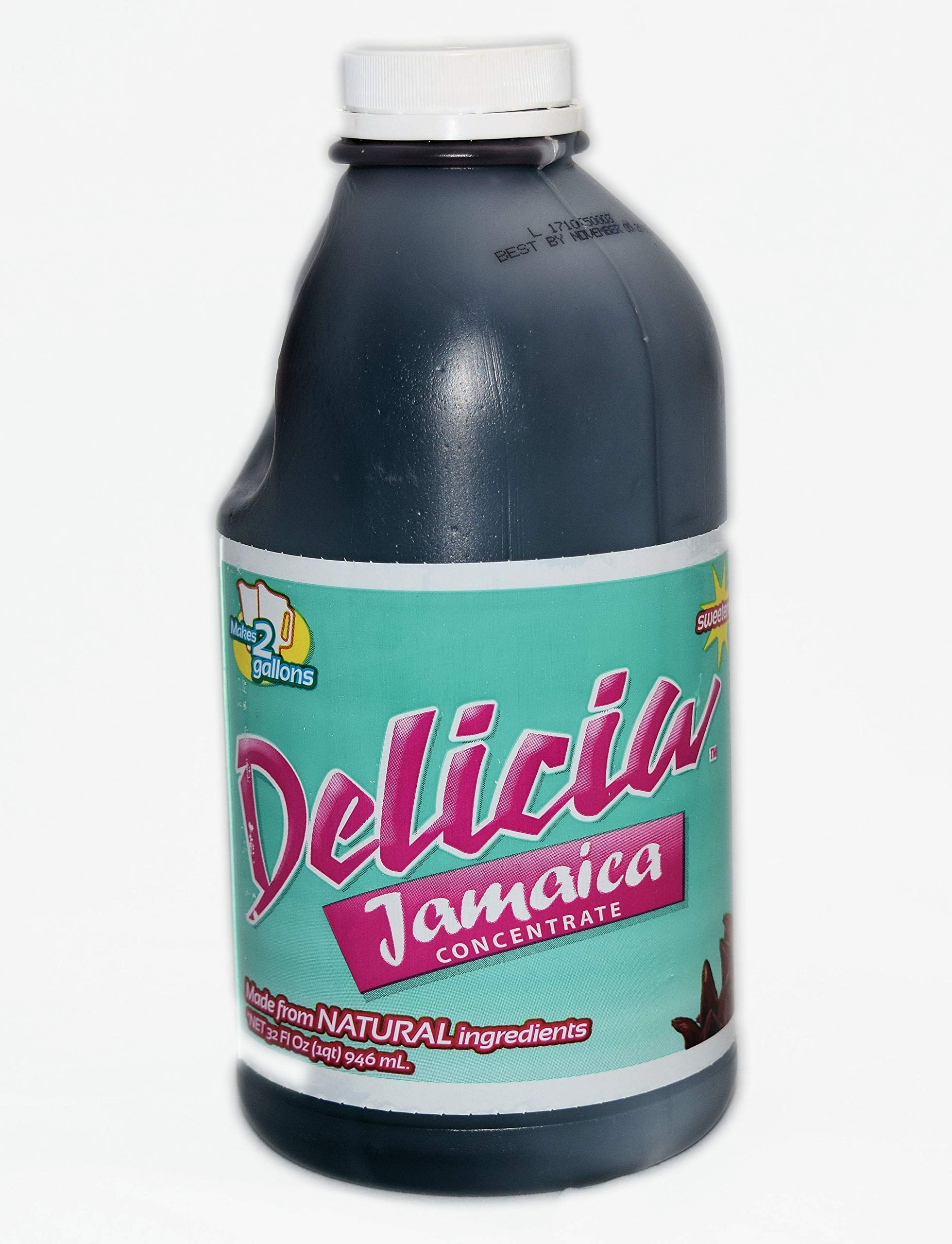 DELICIA front packaging shows bottle label and natural hibiscus flavor benefit