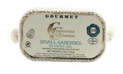 Delicioso tin front view showing label and compact 4 oz size, easy storage