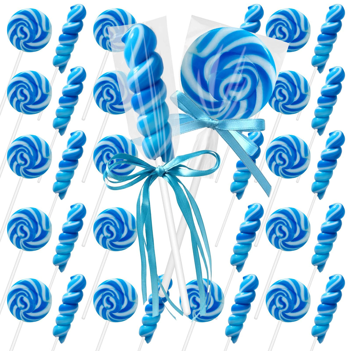 DelicYum front packaging showing 32 blue-and-white lollipops and value pack benefit