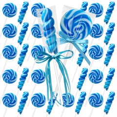 DelicYum front packaging showing 32 blue-and-white lollipops and value pack benefit