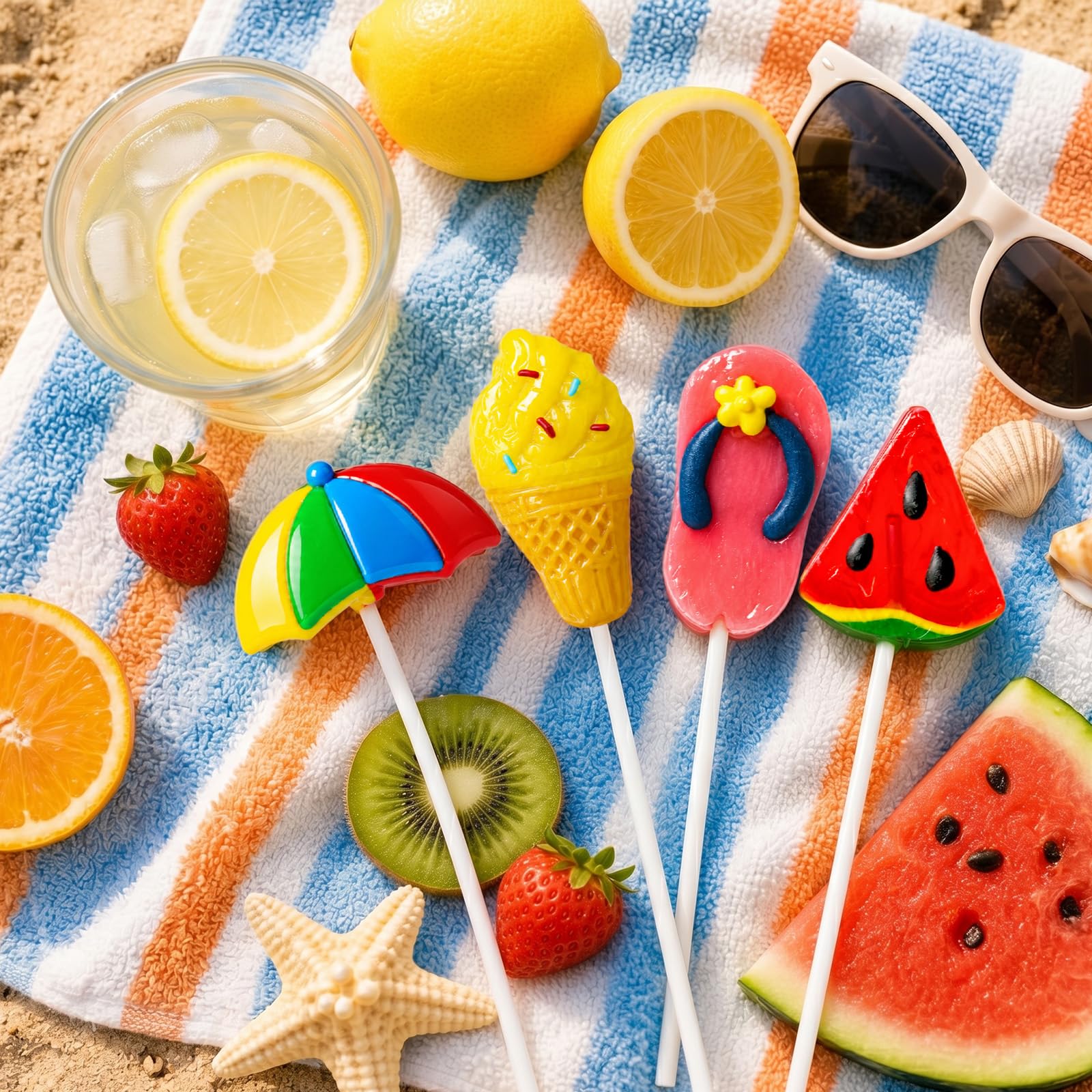 DelicYum lollipops on a party table, bright accents for dessert displays