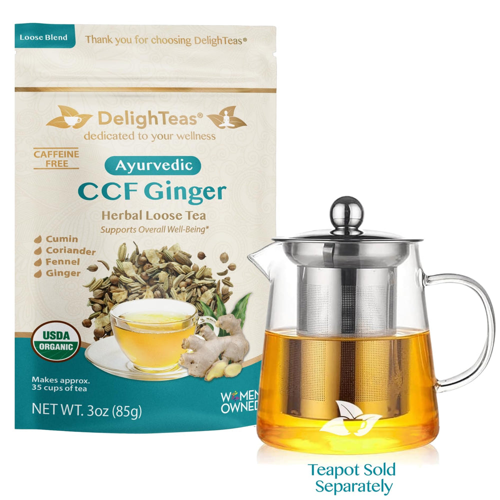 DelighTeas iced herbal tea in glass showing refreshing caffeine-free option