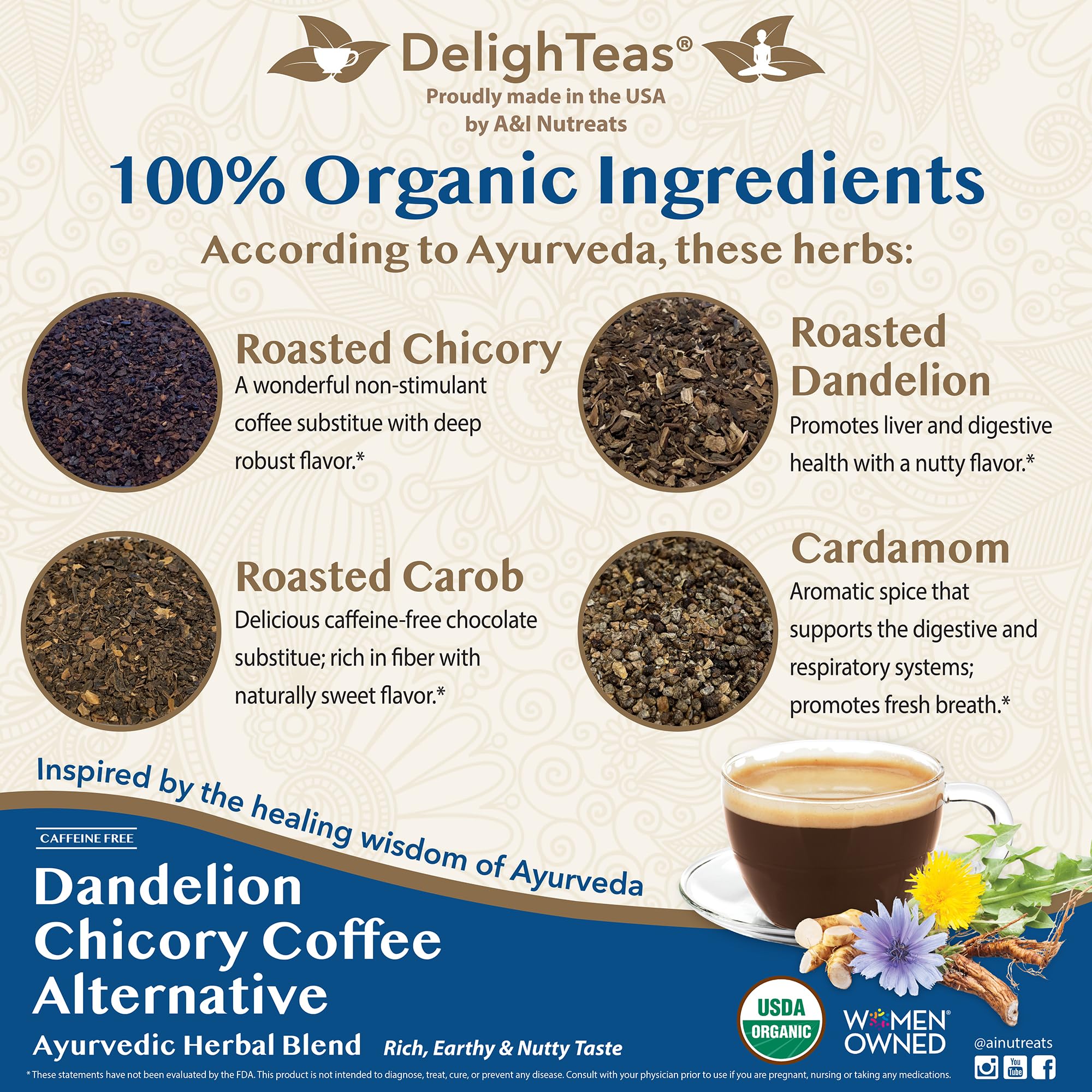 DelighTeas ground blend texture close-up showing rich roasted aroma and depth