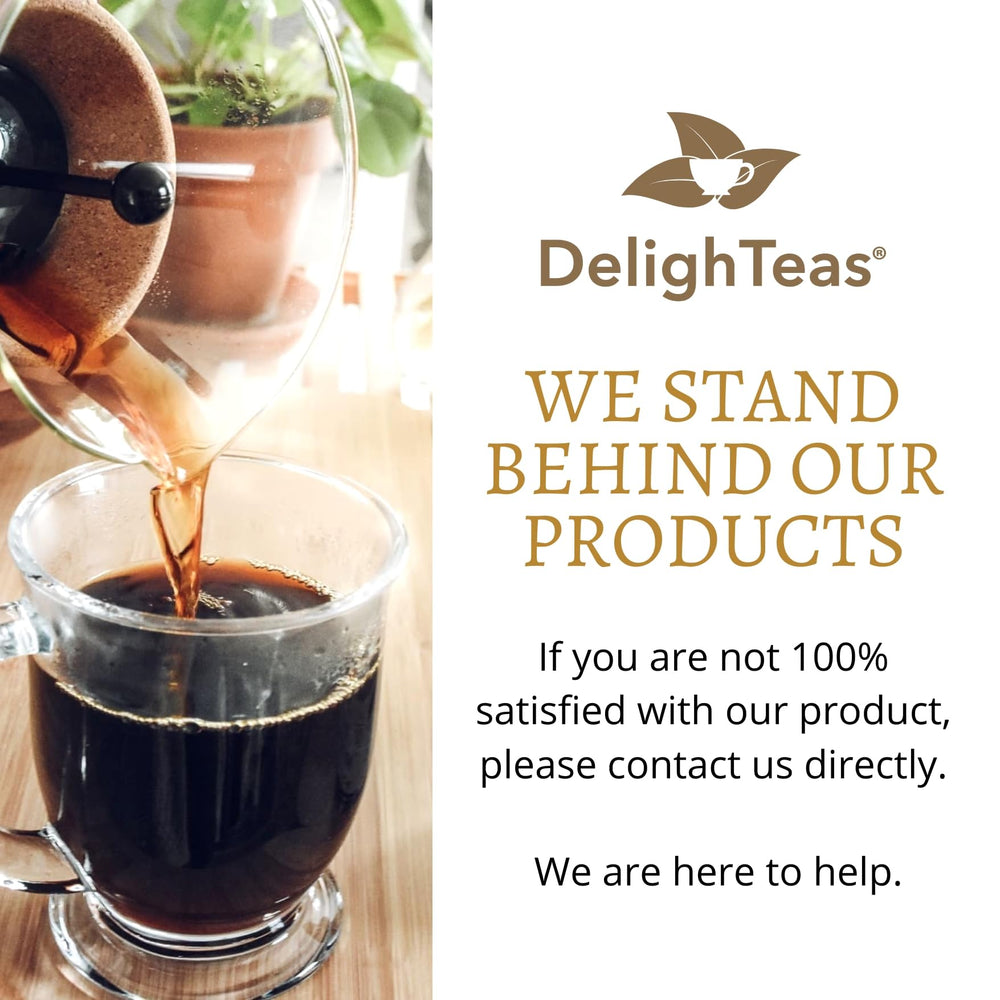 DelighTeas label close-up showing USDA Organic and quality certifications