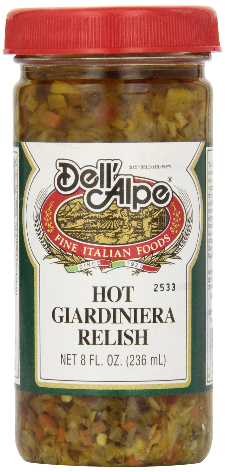 Dell'Alpe front jar shot showing label and 8 oz packaging, useful for product identification