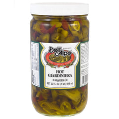 Dell'Alpe jar front view showing label and spicy pickled vegetable mix for bold flavor