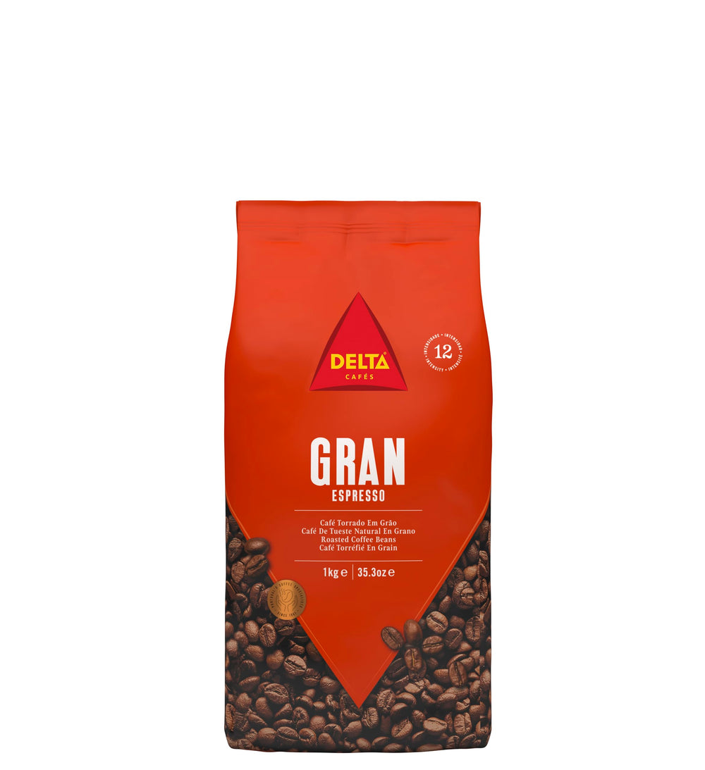 Delta Cafés front packaging showing 35.2oz bag and bold branding, ensures fresh whole beans