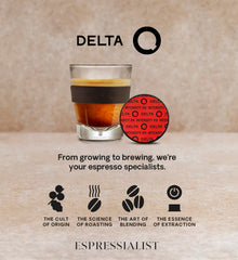 Delta Cafés capsule inserted in Delta Q machine, demonstrates easy single-serve brewing