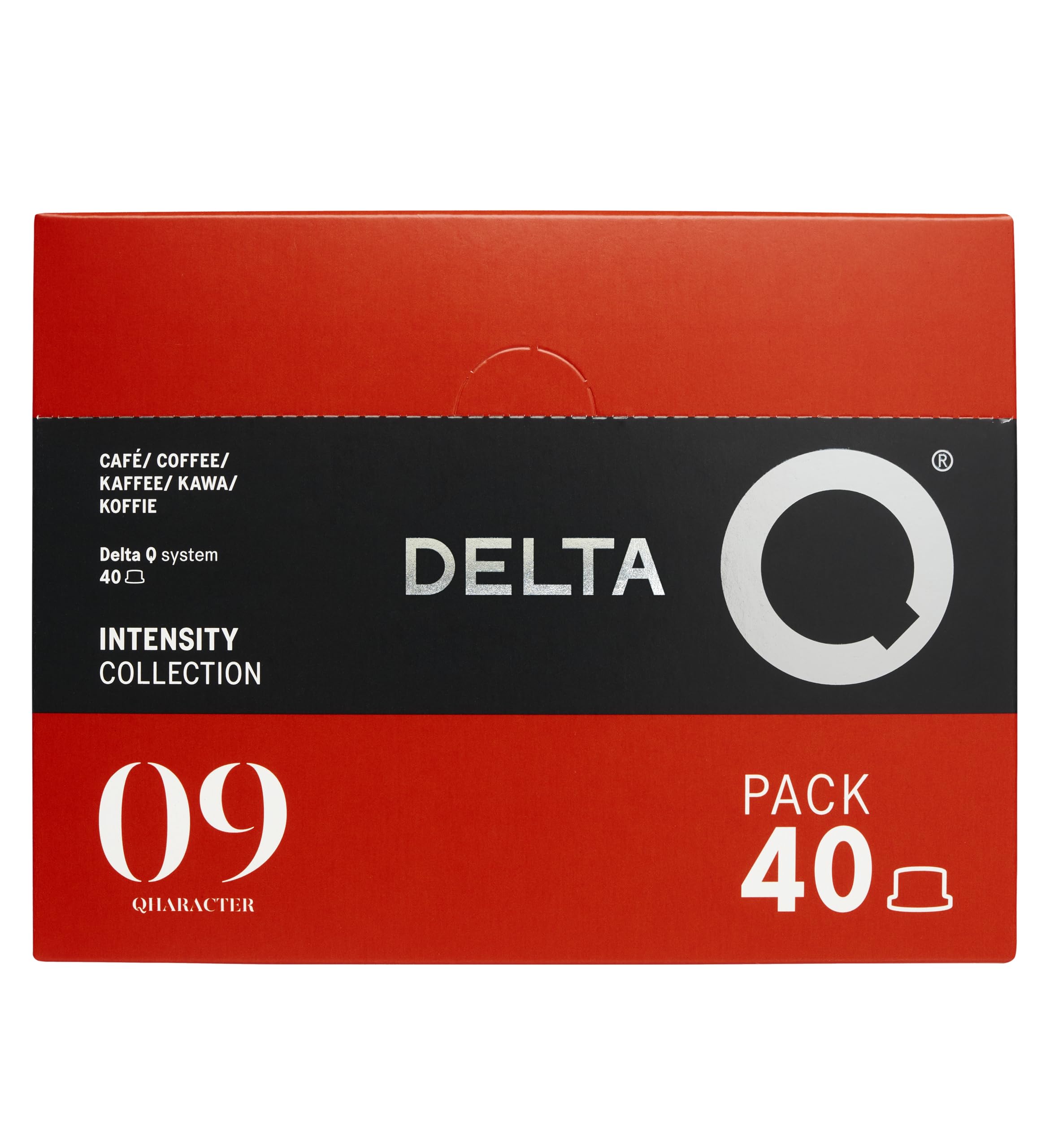 Delta Cafés close-up of front packaging showing blend and capsule count, highlights convenience