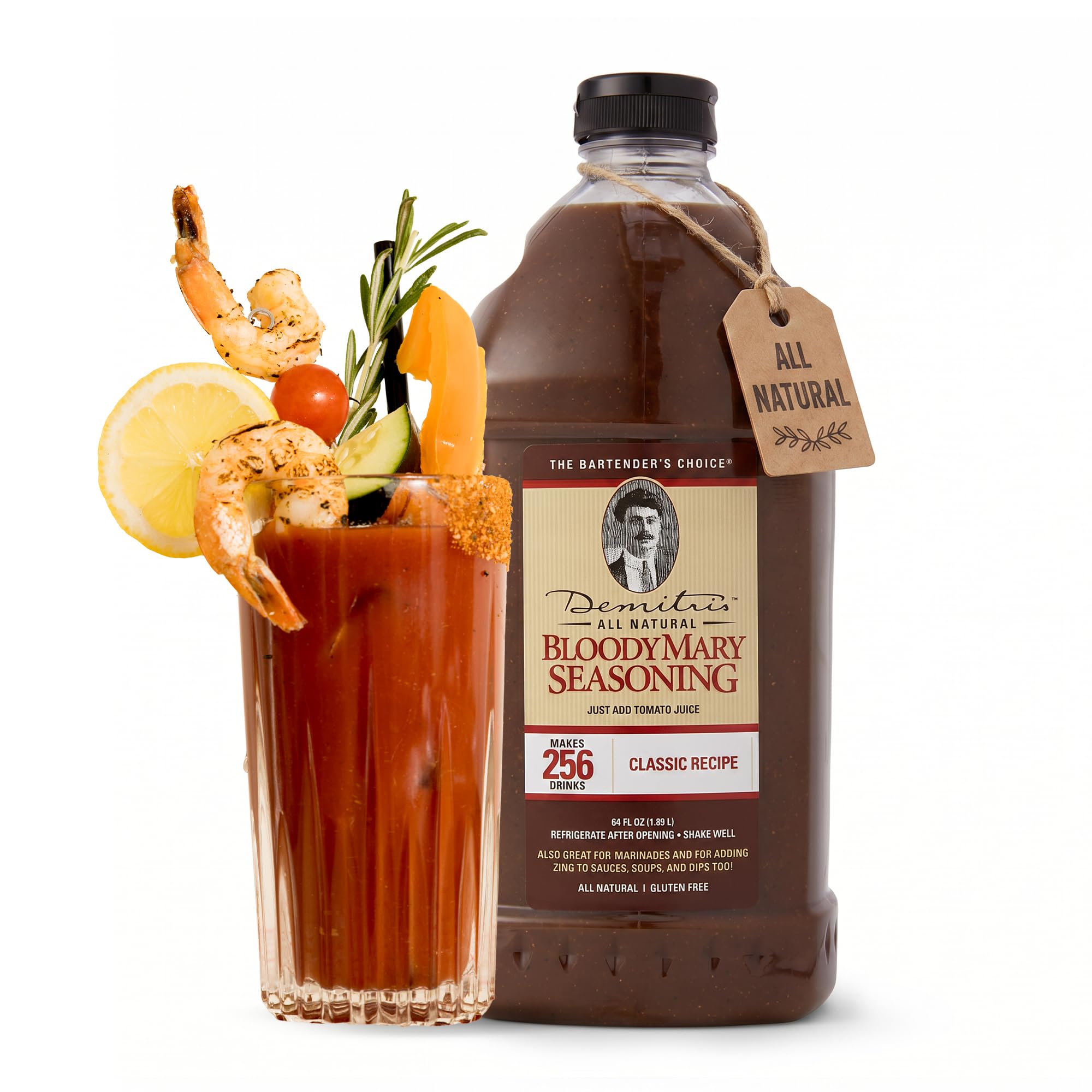 Demitri's 64oz bottle front label showing product identity and large size benefit