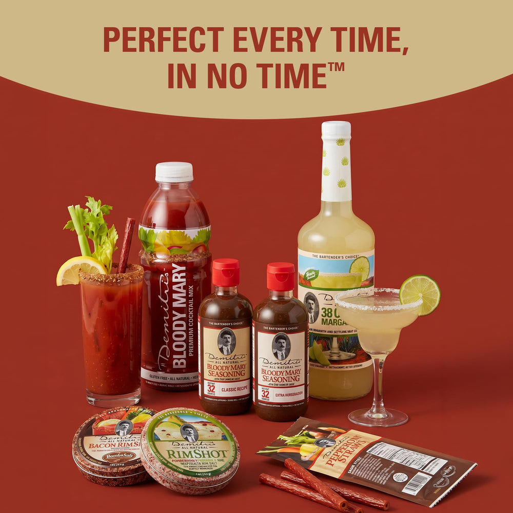 Demitri's bottle on a brunch table with garnishes showing hosting presentation benefit