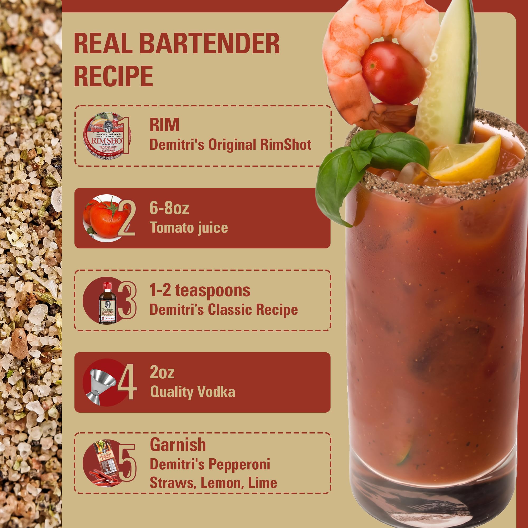 Demitri's Bloody Mary served garnished showcasing entertaining-readiness benefit