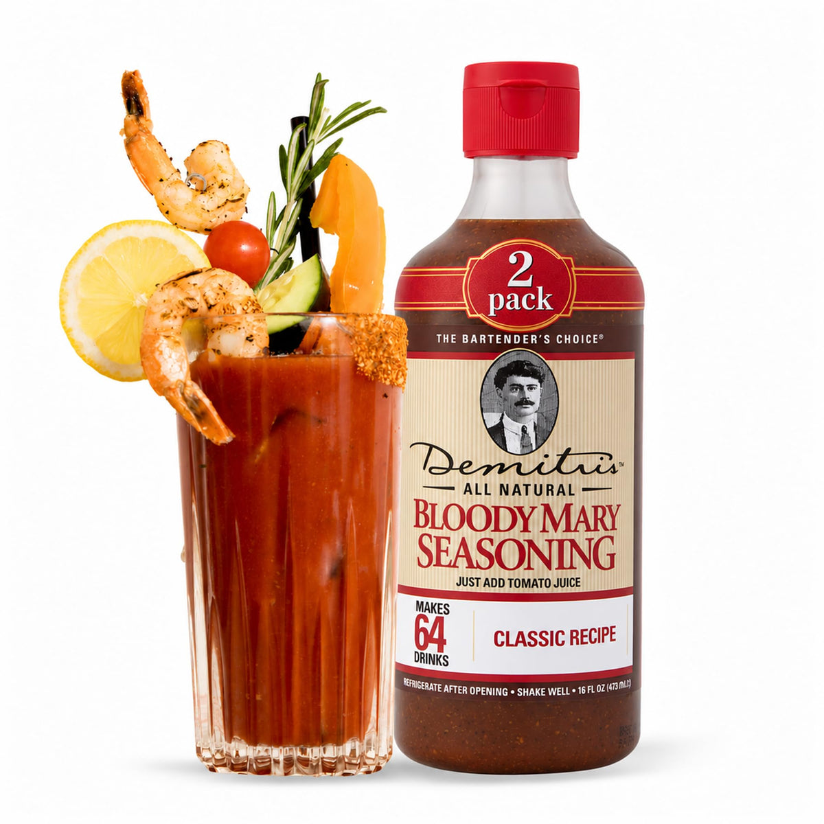 Demitri's bottle front view showing clear label and bold seasoning benefit