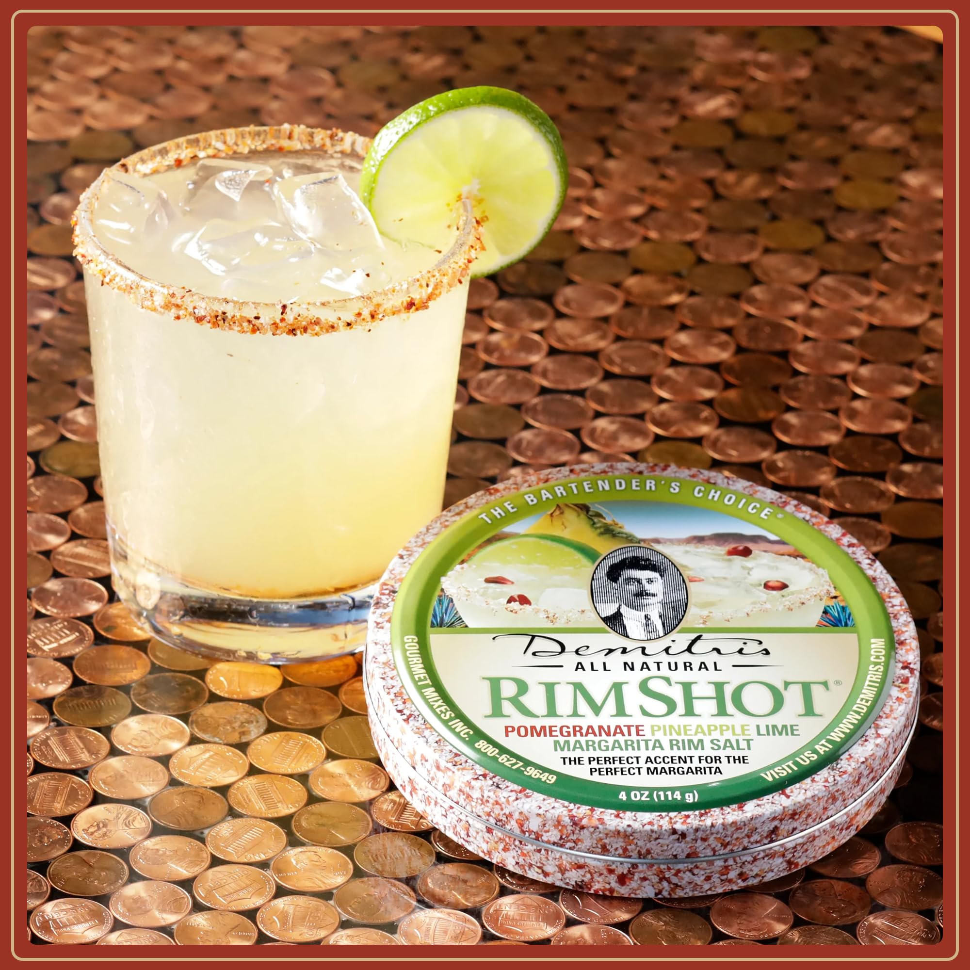 Demitri's ingredients display with pomegranate pineapple lime highlighting natural flavor