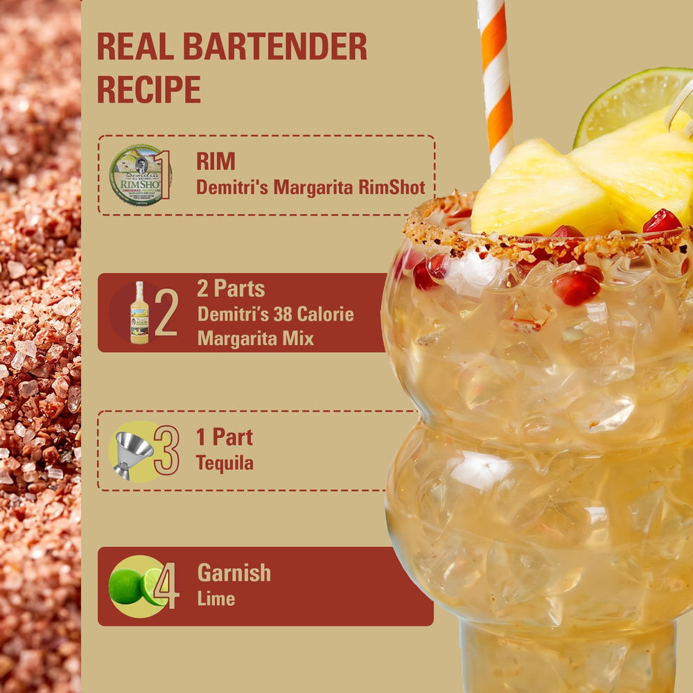 Demitri's rimshot used while pouring a margarita, elevating presentation
