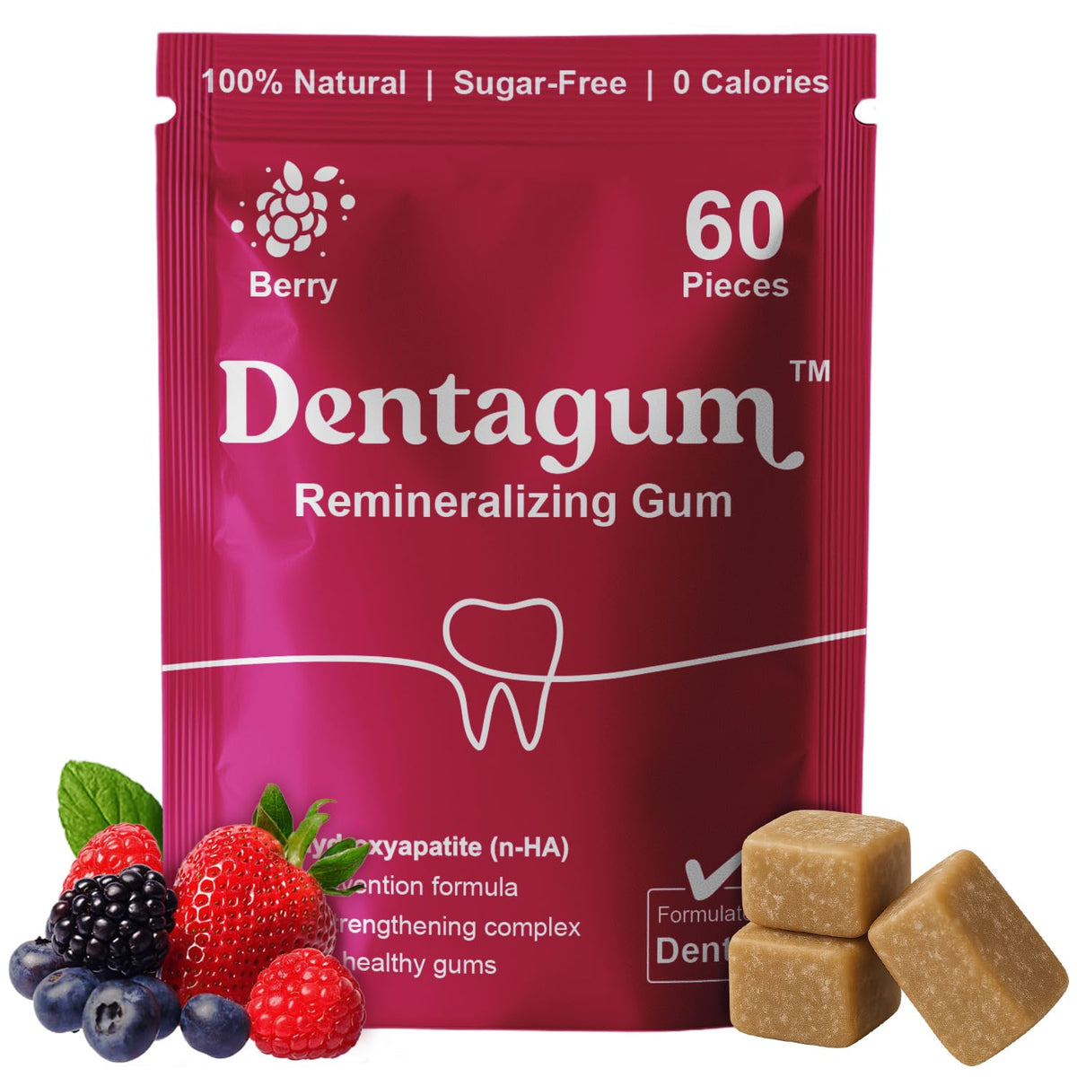 Dentagum front packaging showing brand and berry pouch for convenient oral care