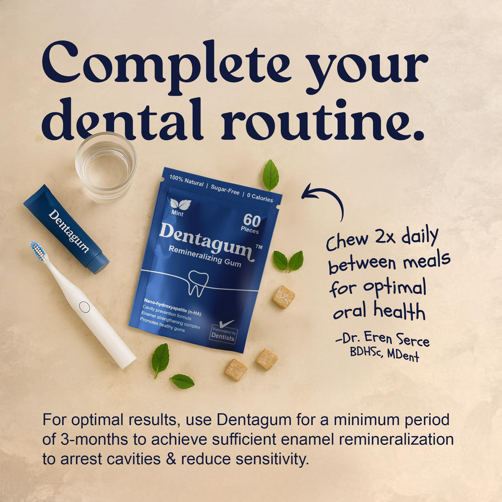 Natural ingredients display with Dentagum label emphasizing mineral support