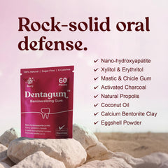 Close-up of a Dentagum piece texture and gloss demonstrating long-lasting chew