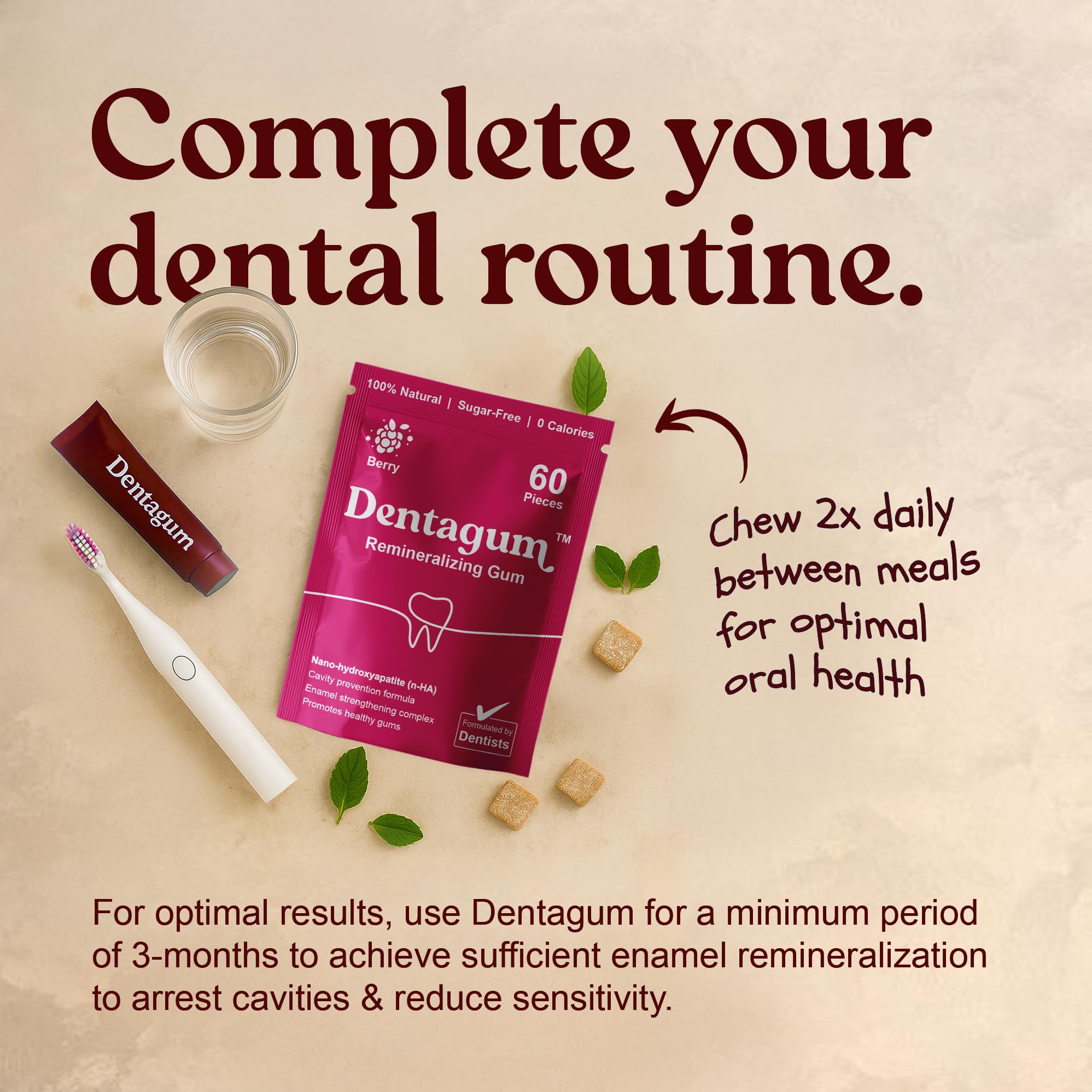 Dentagum pouch next to hand showing compact size for easy everyday carry