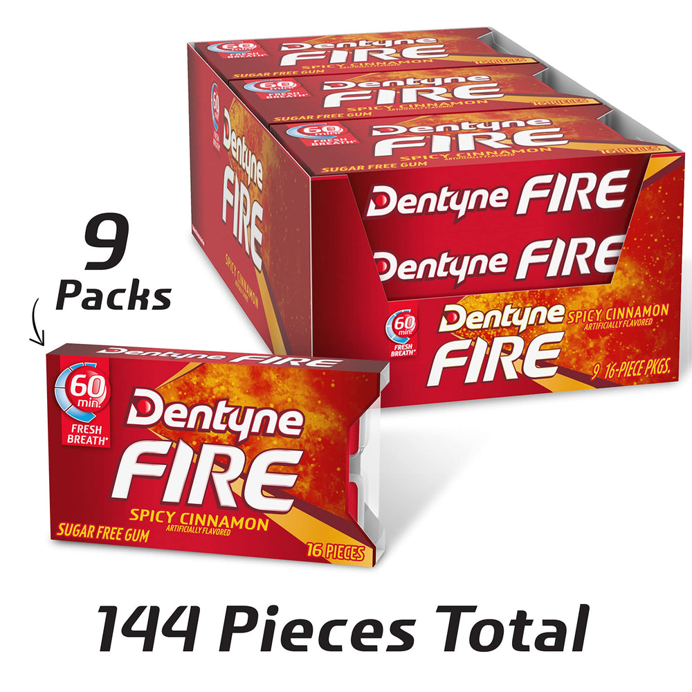 Dentyne close-up of gum cube texture emphasizing intense cinnamon taste