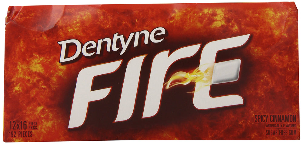 Dentyne Fire 12-count pack next to a smartphone for scale to show portable convenience