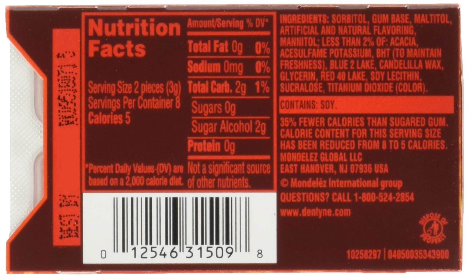 Close-up of a Dentyne Fire gum stick texture and wrapper highlighting intense cinnamon taste
