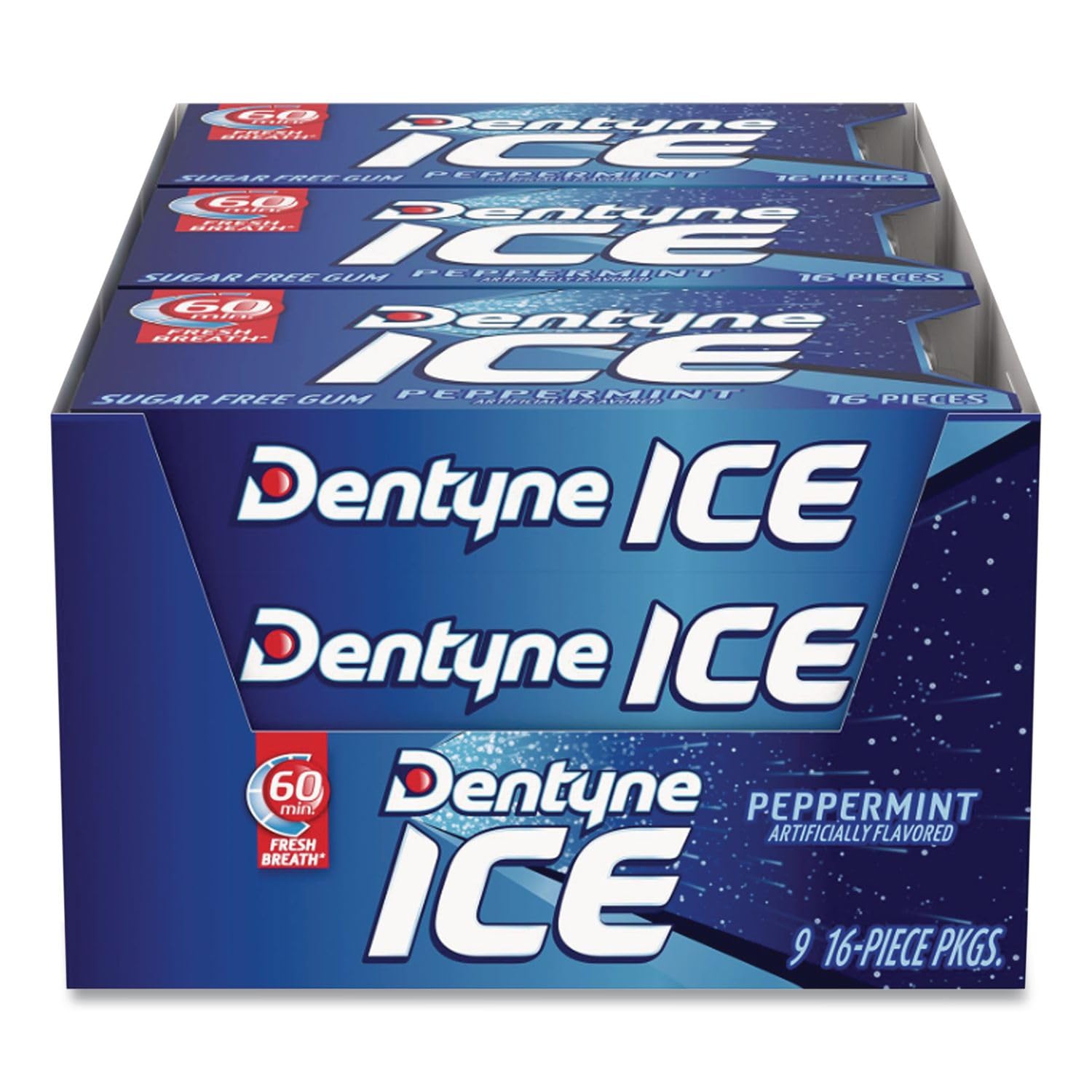 Dentyne Ice peppermint open blister close-up showing sealed packs and freshness