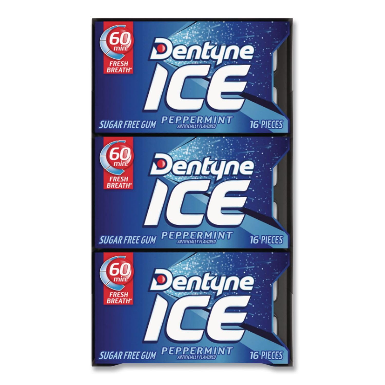 Dentyne Ice peppermint pack beside a coin showing compact size for easy storage