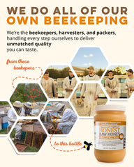 Desert Creek Honey open jar showing thick raw honey texture and preserved pollen for flavor benefit