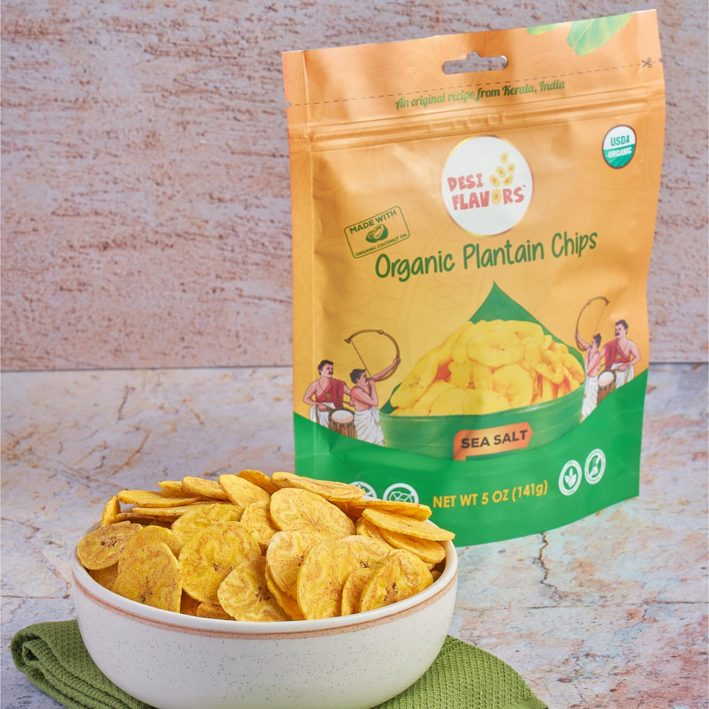 Desi Flavors fresh organic plantains stacked to show natural ingredient source and quality