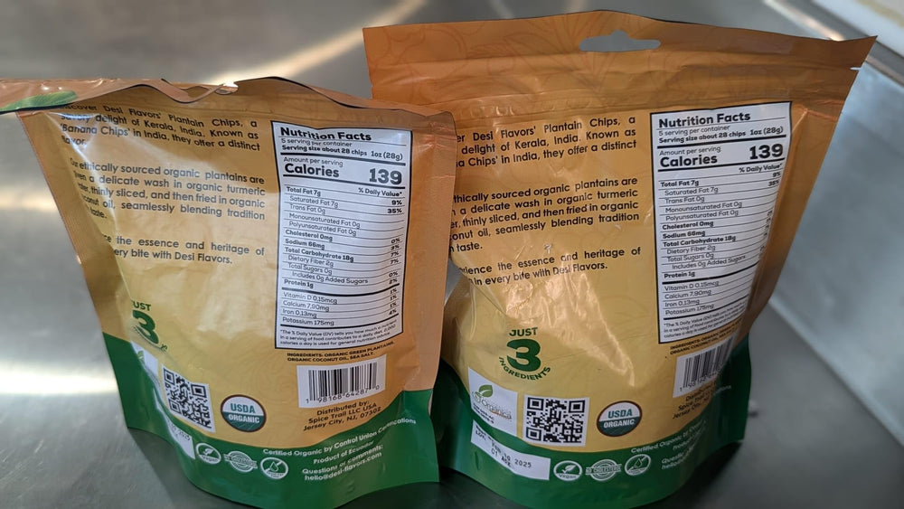 Desi Flavors bag held in hand to show real-world size and portion for on-the-go snacking