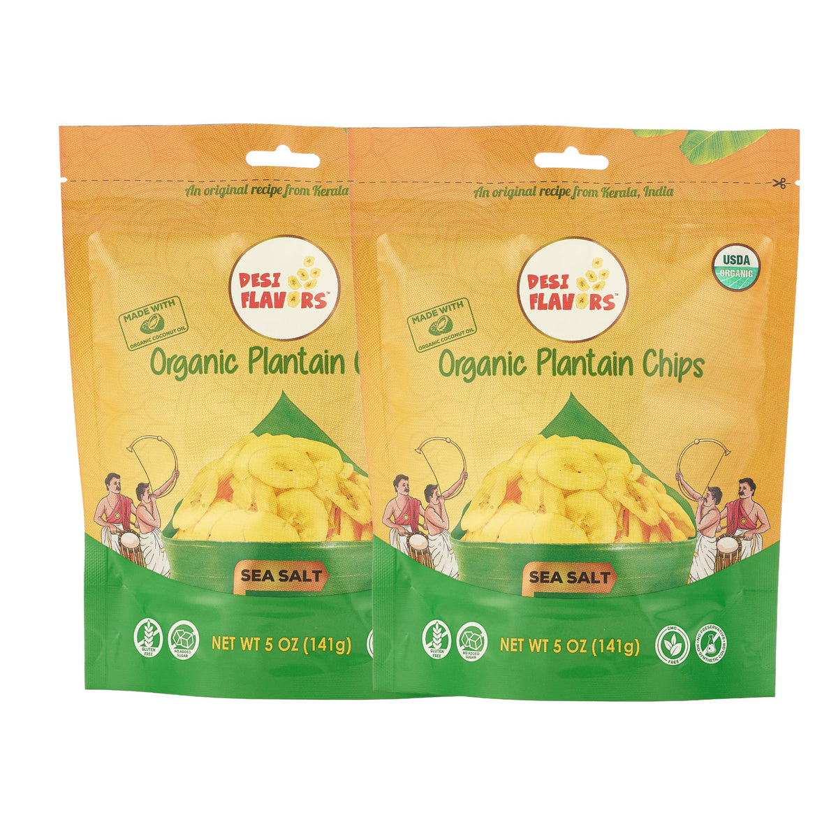 Desi Flavors front packaging showing sea salt chips and clear branding for easy identification