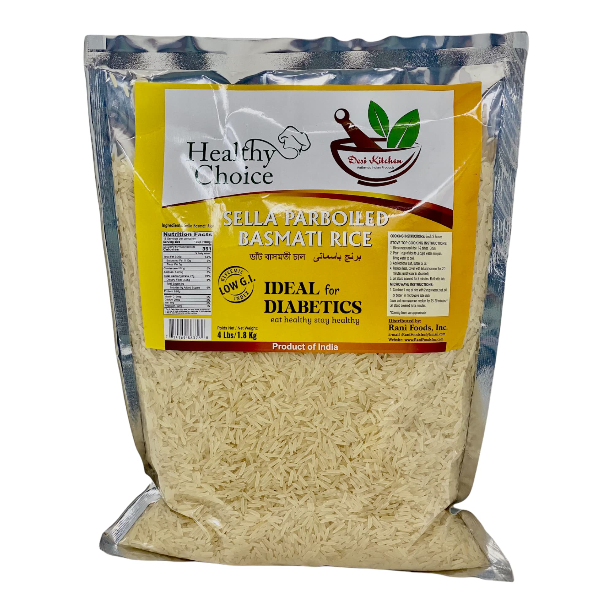 Desi Kitchen close-up of extra-long parboiled basmati grains highlighting non-sticky texture