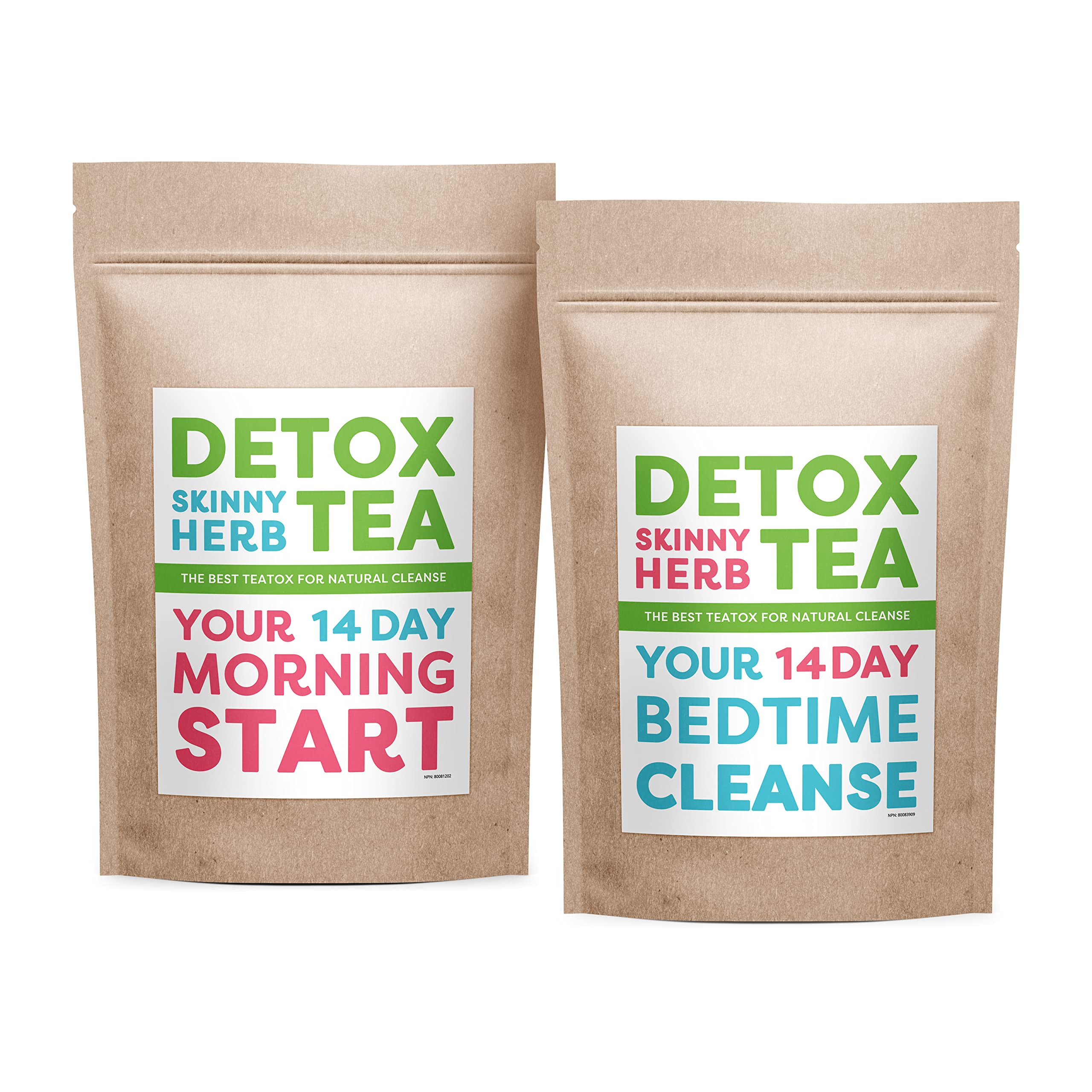 Detox Skinny Herb Tea front packaging showing program benefits and two blends
