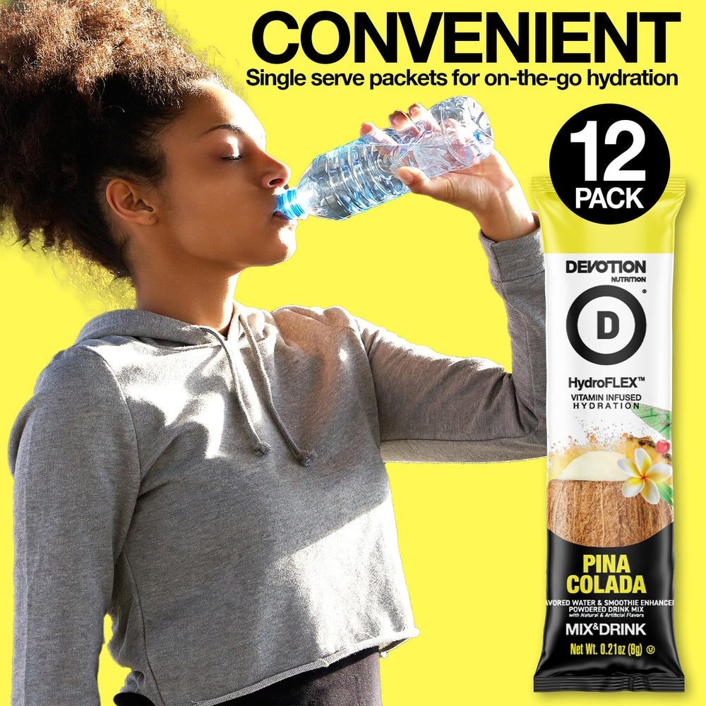 Devotion HydroFLEX mixed in sparkling water illustrating fizzy flavor boost