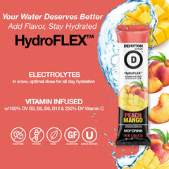 Devotion Nutrition single HydroFLEX stick packet held for on-the-go hydration