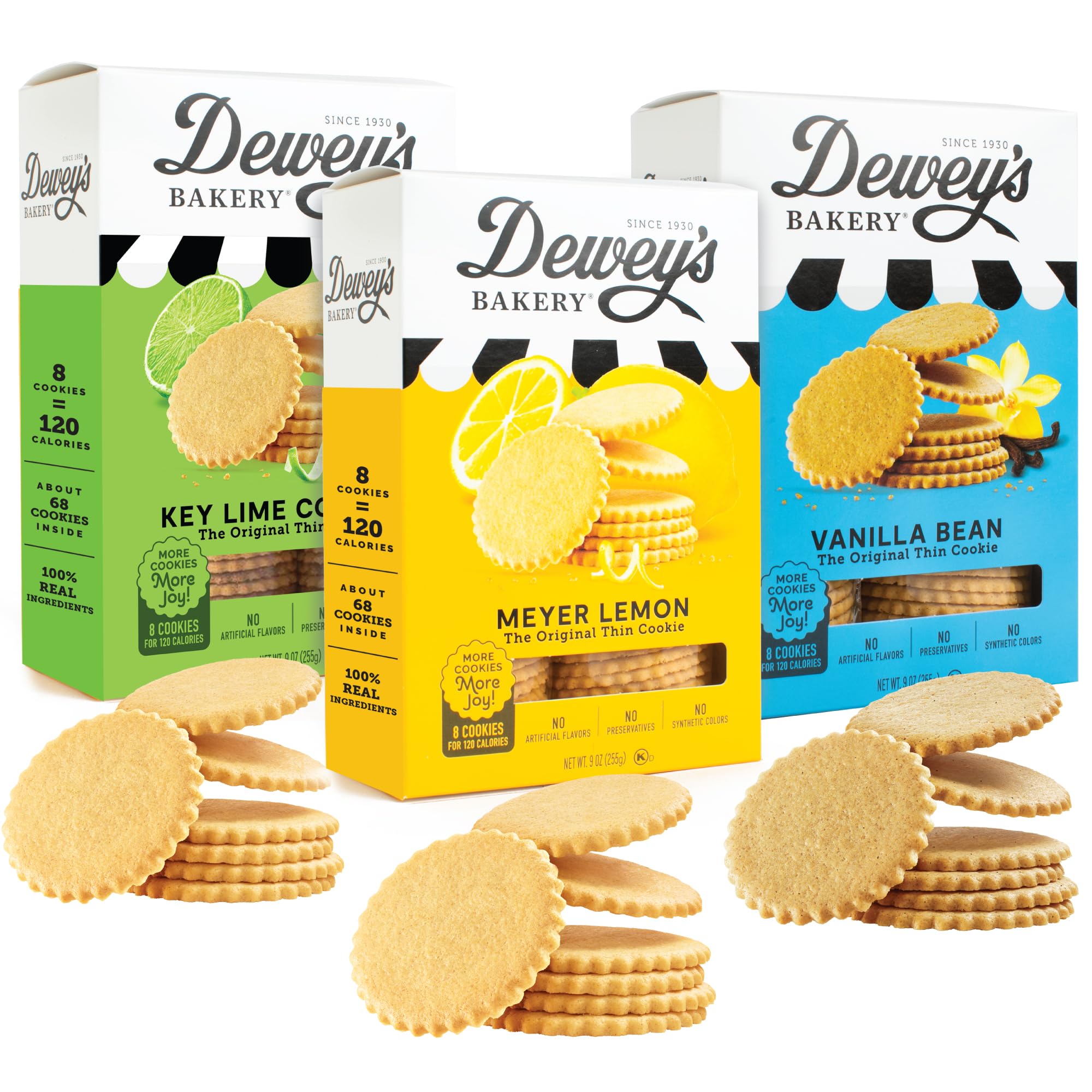 Dewey's Bakery front-packshot showing all three boxes and branding for easy selection