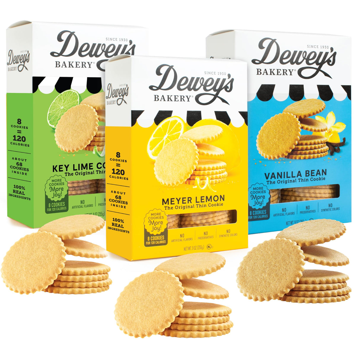 Dewey's Bakery front-packshot showing all three boxes and branding for easy selection
