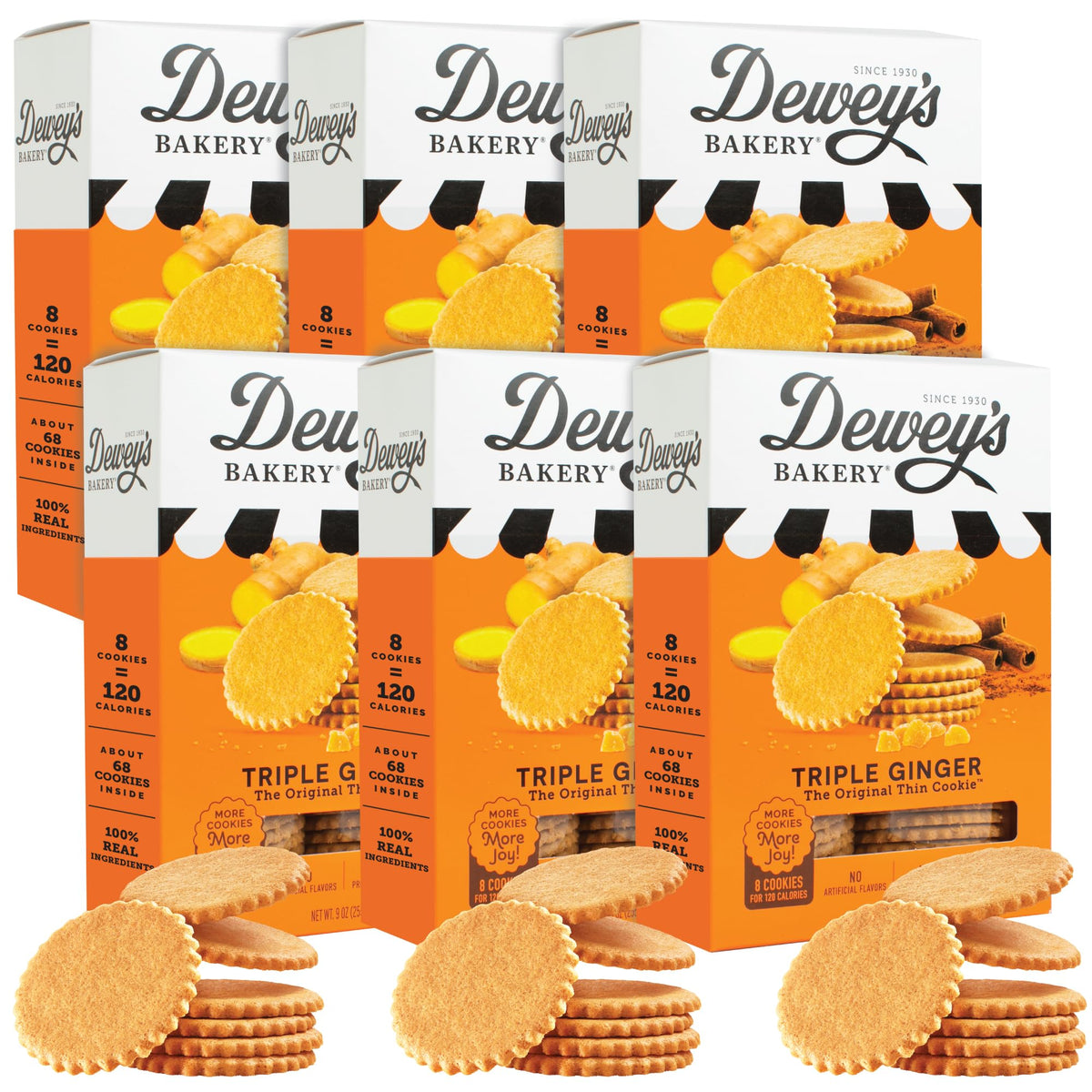 Dewey's Bakery front packaging showing six 9 oz boxes and brand logo for gifting